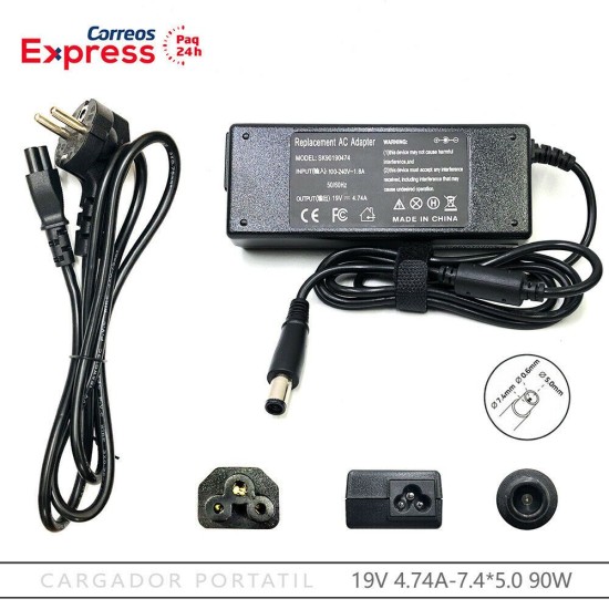 Adattatore Caricabatterie HP 90W 19V 4,74A 7.4x5.0mm