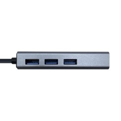HUB USB Aisens A109-0396 Grigio + Adattatore LAN, USB Tipo-C Maschio / Connettori 3*USB-A Femmina RJ45 Ethernet 10/100/1000