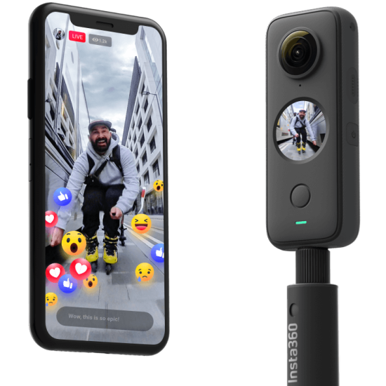 Insta360 One X2 Pocket Sports Camera, ActionCam 5.7K Touch Screen 360° impermeabile, A+