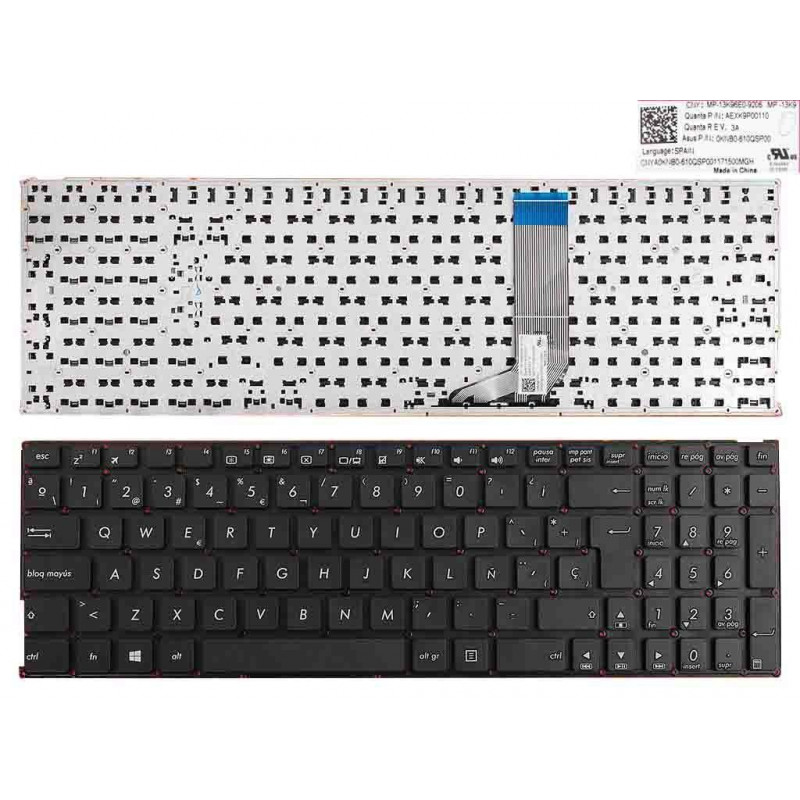ASUS A556U A556UA A556UB A556UF A556UJ A556UR A556UV A556 X556 TASTIERA NERA PER LAPTOP (SENZA CORNICE, SENZA LAMINA, WIN8)