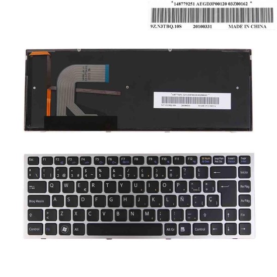 TASTIERA RETROILLUMINATA PER NOTEBOOK SONY VAIO SERIE VPC-S CON CORNICE ARGENTATA
