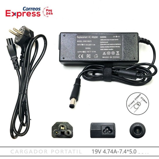 Adattatore Caricabatterie HP 65W 18.5V 3,5A 7.4x5.0mm