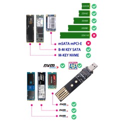 Adattatore SSD USB-A, M.2, NVME, PCIe, NGFF, USB 3.1, GEN2, 10gbps, M2, per SSD 2230/2242/2260/2280