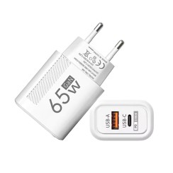 Caricatore GaN 65W USB-C USB-A con ricarica rapida PD e QC3.0 Bianco