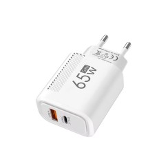 Cargatore USB-C GaN 65W + Cavo 1m Bianco | Ricarica rapida PD + QC3.0