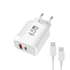 Cargatore USB-C GaN 65W + Cavo 1m Bianco | Ricarica rapida PD + QC3.0