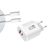 Caricatore GaN 65W USB-C USB-A con ricarica rapida PD e QC3.0 + Cavo USB-C 1 m Bianco