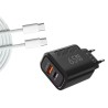 Caricatore GaN 65W USB-C USB-A con ricarica rapida PD e QC3.0 + cavo USB-C 1m Nero