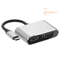 Convertitore da Tipo-C a HDMI e VGA Adattatore 4K HDMI-USB C 3.0 VGA, nuovo