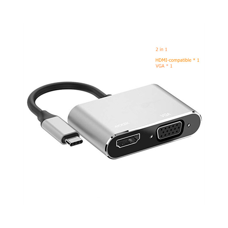 Convertitore da Tipo-C a HDMI e VGA Adattatore 4K HDMI-USB C 3.0 VGA, nuovo