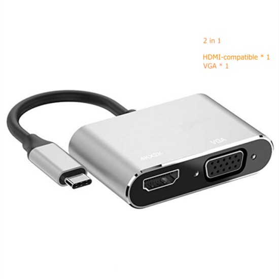 Convertitore da Tipo-C a HDMI e VGA Adattatore 4K HDMI-USB C 3.0 VGA, nuovo