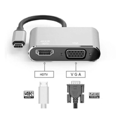 Convertitore da Tipo-C a HDMI e VGA Adattatore 4K HDMI-USB C 3.0 VGA, nuovo